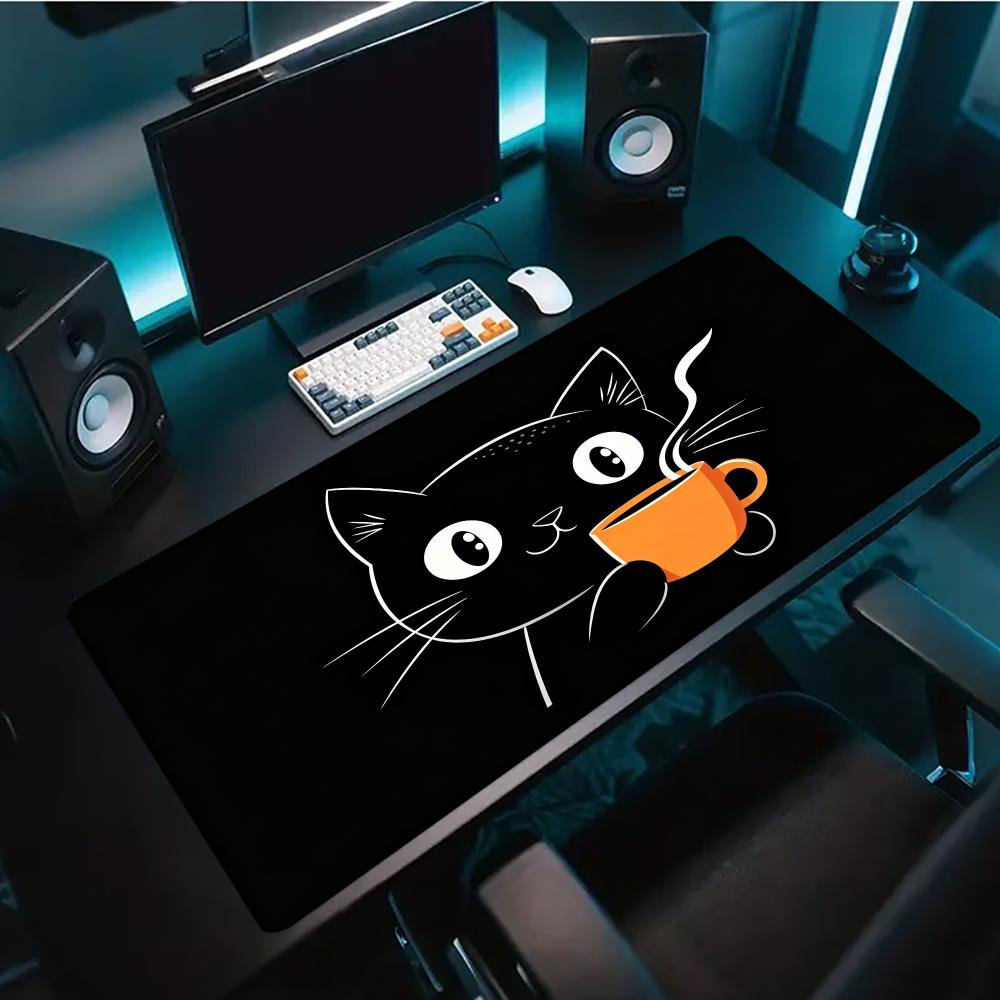 Desk Setup Pc And Laptop - Sevimli Çizgi Sanatı Kedi Desenli Kahve