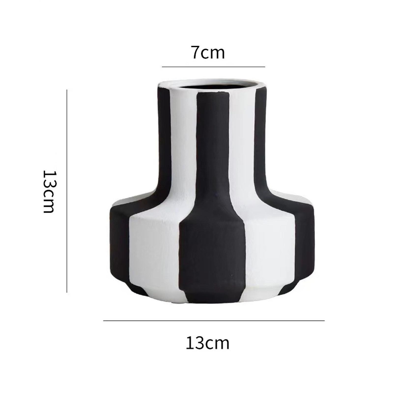 Desk Setup Minimalist - Zarif Siyah Beyaz Çizgili Saksı Vazo